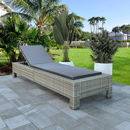 Grey PE wicker sun lounger with cushion