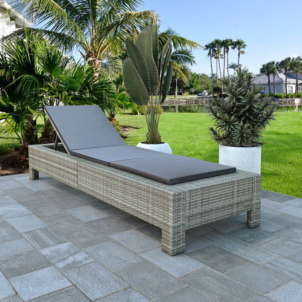 Grey PE wicker sun lounger with cushion
