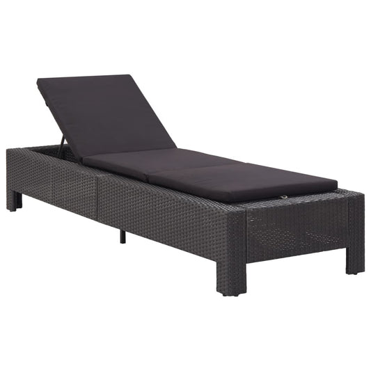 Black PE wicker sun lounger with cushion