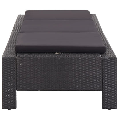 Black PE wicker sun lounger with cushion