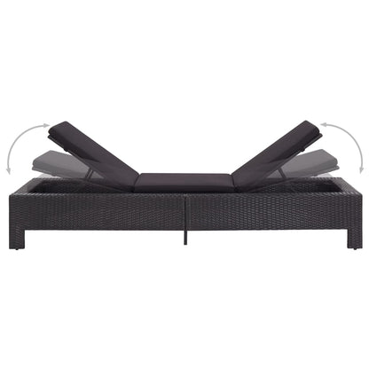 Black PE wicker sun lounger with cushion