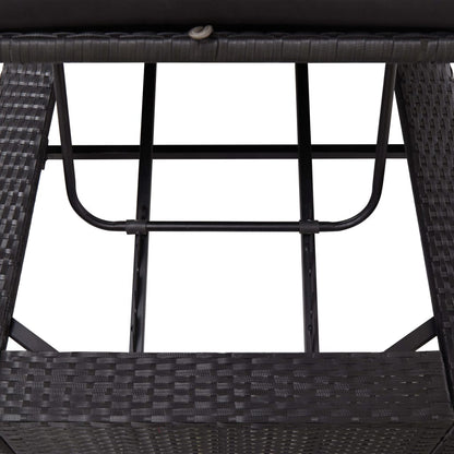 Black PE wicker sun lounger with cushion