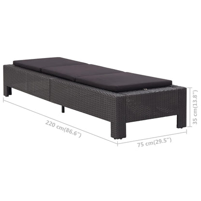 Black PE wicker sun lounger with cushion