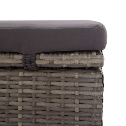 Sun lounger with canopy and cushion in grey PE wicker