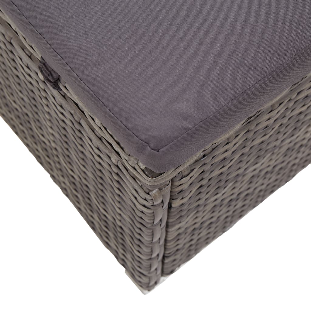 Sun lounger with canopy and cushion in grey PE wicker