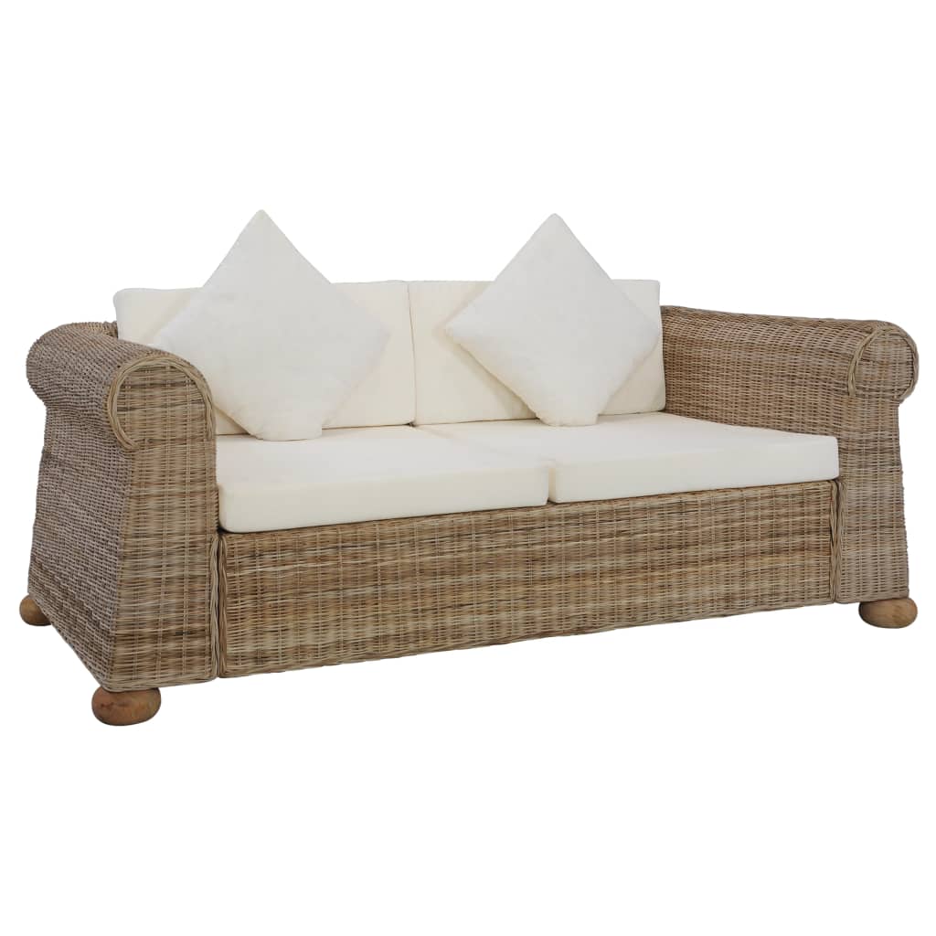 2 pcs conjunto de sofás com almofadões vime natural