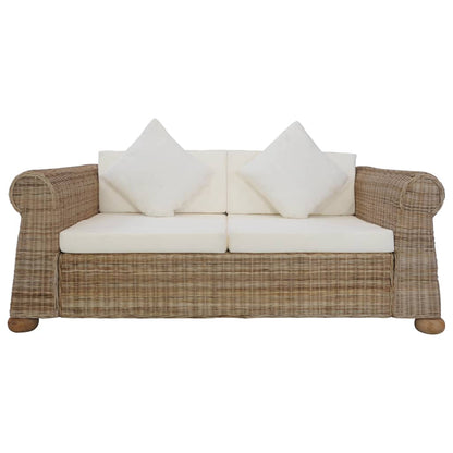 2 pcs conjunto de sofás com almofadões vime natural