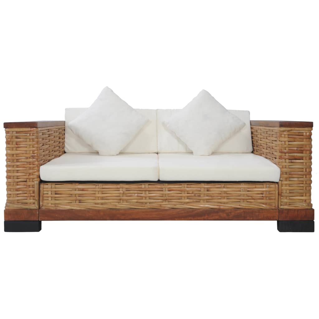 2 pcs sofa set with cushions natural wicker brown