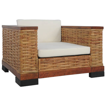 3 pcs conjunto de sofás com almofadões vime natural castanho