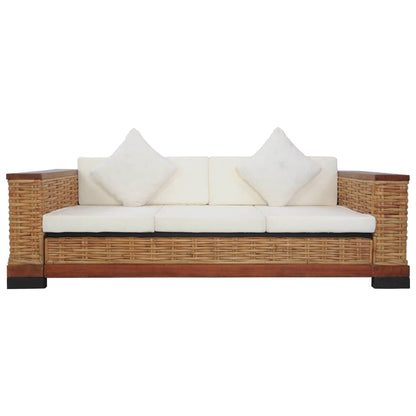 3 pcs conjunto de sofás com almofadões vime natural castanho
