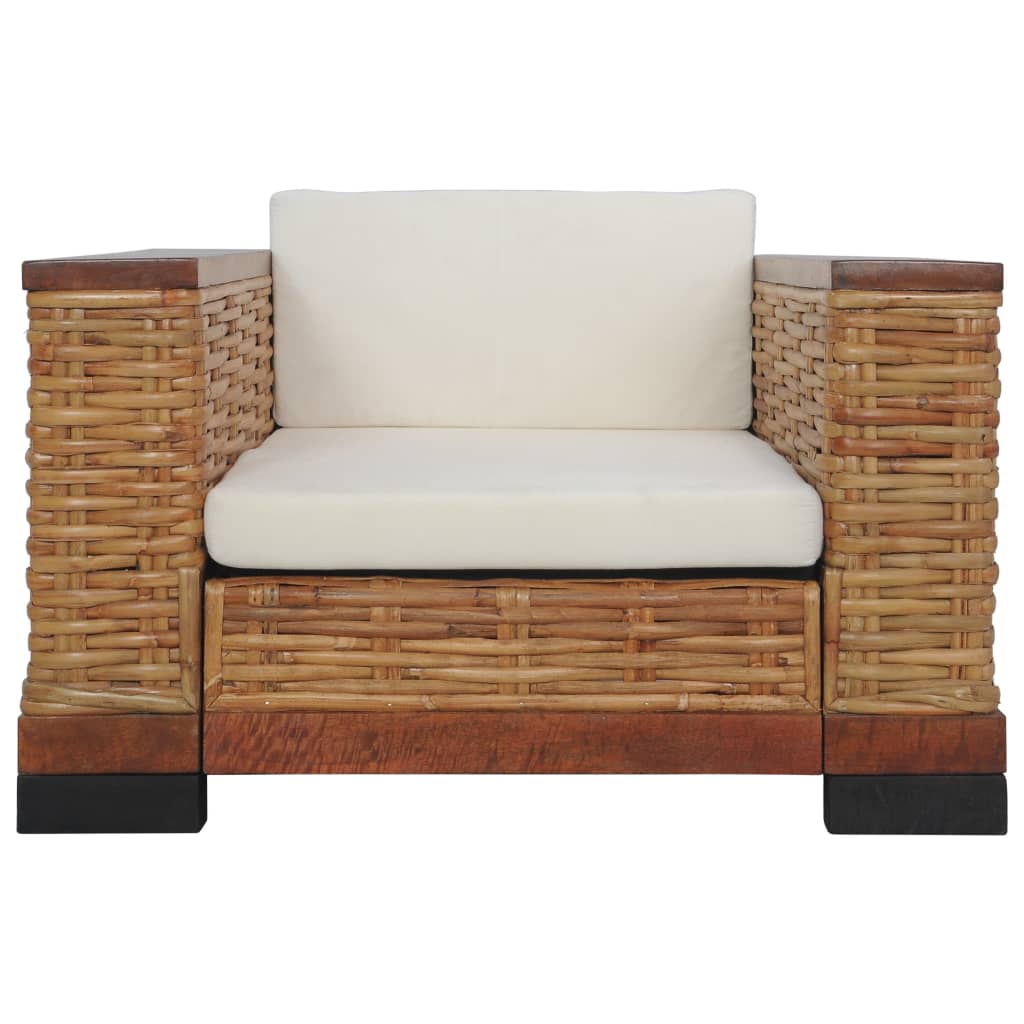 3 pcs conjunto de sofás com almofadões vime natural castanho