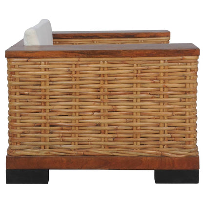 3 pcs conjunto de sofás com almofadões vime natural castanho