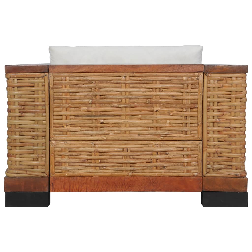 3 pcs conjunto de sofás com almofadões vime natural castanho