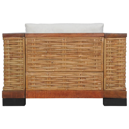 3 pcs conjunto de sofás com almofadões vime natural castanho