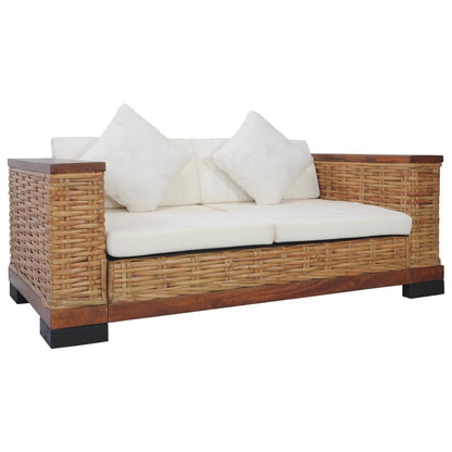3 pcs conjunto de sofás com almofadões vime natural castanho