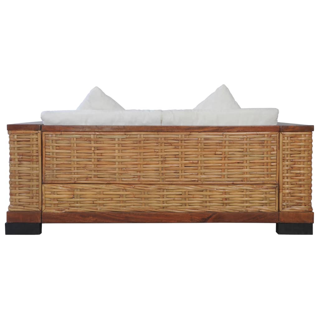3 pcs conjunto de sofás com almofadões vime natural castanho