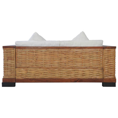 3 pcs conjunto de sofás com almofadões vime natural castanho