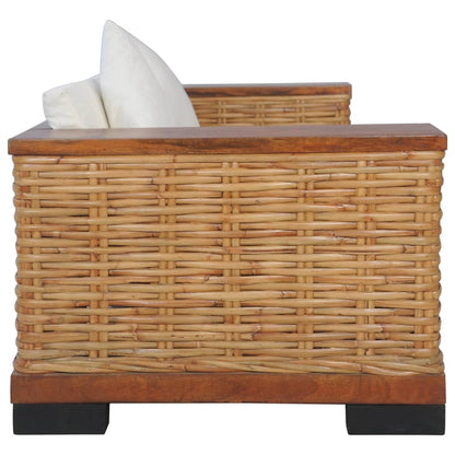 3 pcs conjunto de sofás com almofadões vime natural castanho