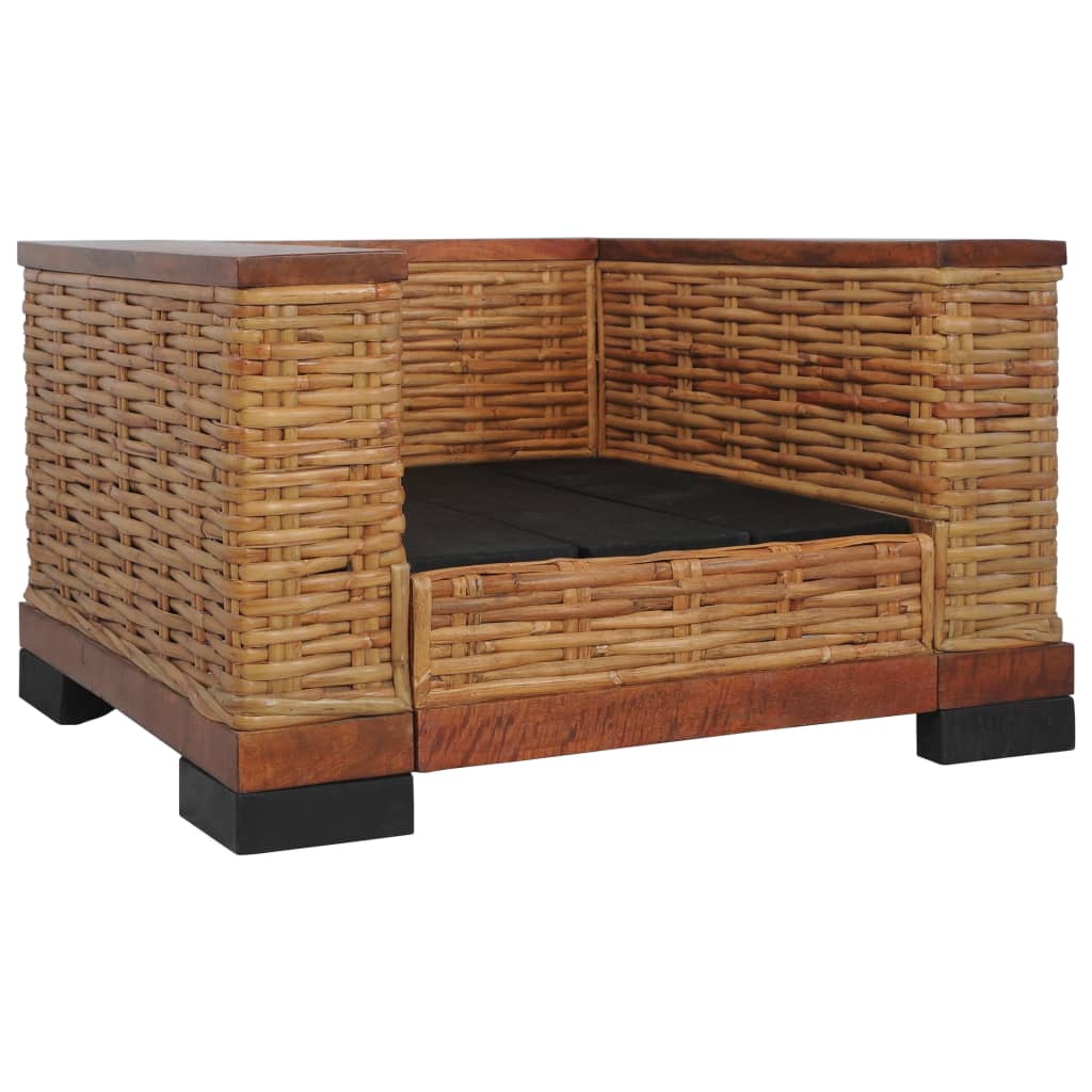 2 pcs sofa set with cushions natural wicker brown