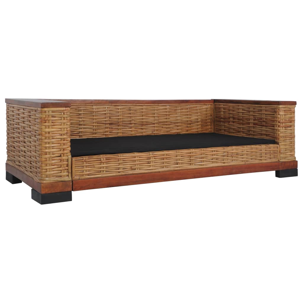 2 pcs sofa set with cushions natural wicker brown