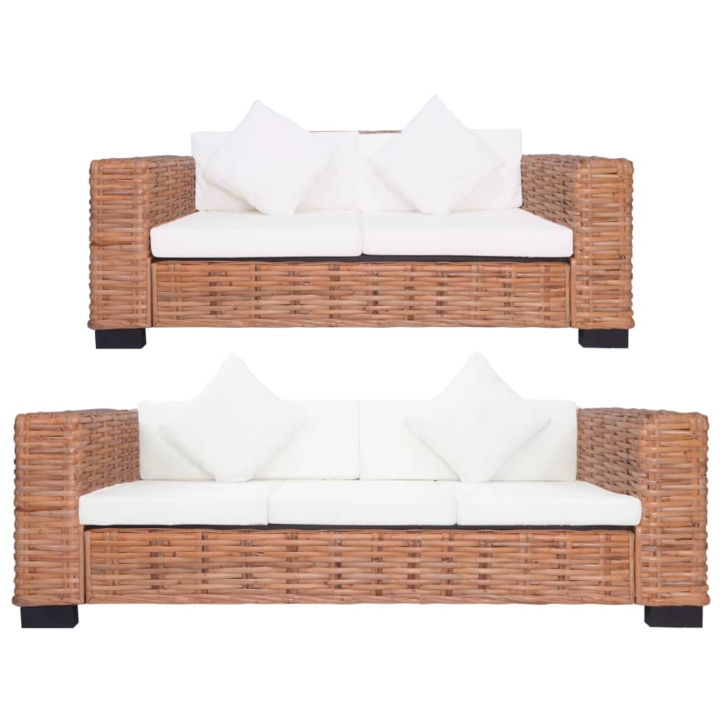 2 pcs conjunto de sofás com almofadões vime natural