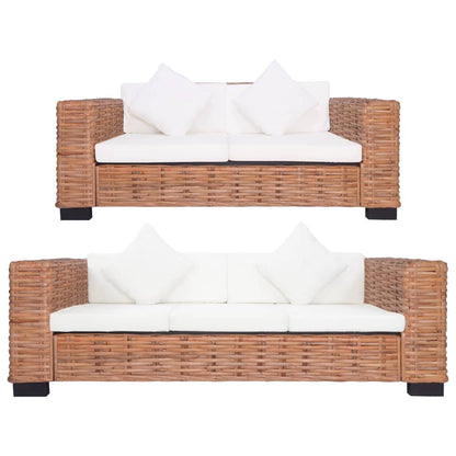 2 pcs conjunto de sofás com almofadões vime natural