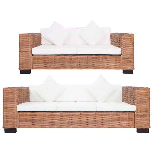 2 pcs conjunto de sofás com almofadões vime natural