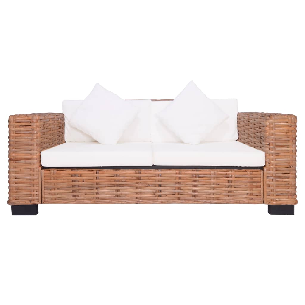 2 pcs conjunto de sofás com almofadões vime natural