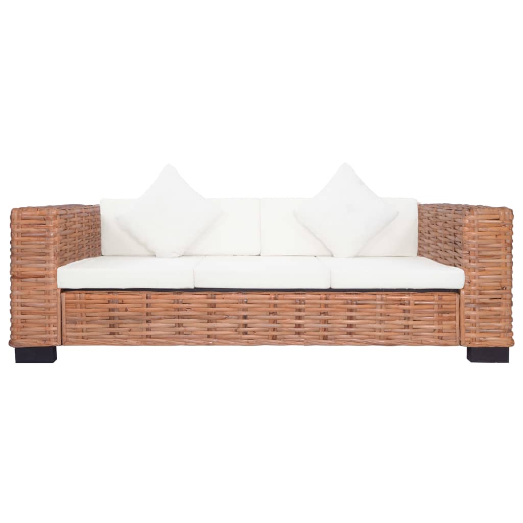 2 pcs conjunto de sofás com almofadões vime natural