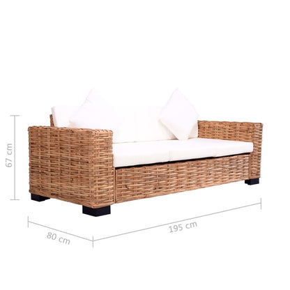 2 pcs conjunto de sofás com almofadões vime natural