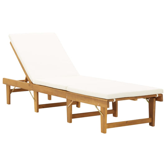 Folding sun lounger with cushion in solid acacia wood