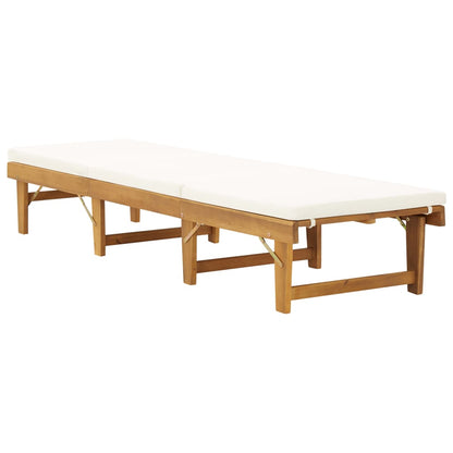 Folding sun lounger with cushion in solid acacia wood