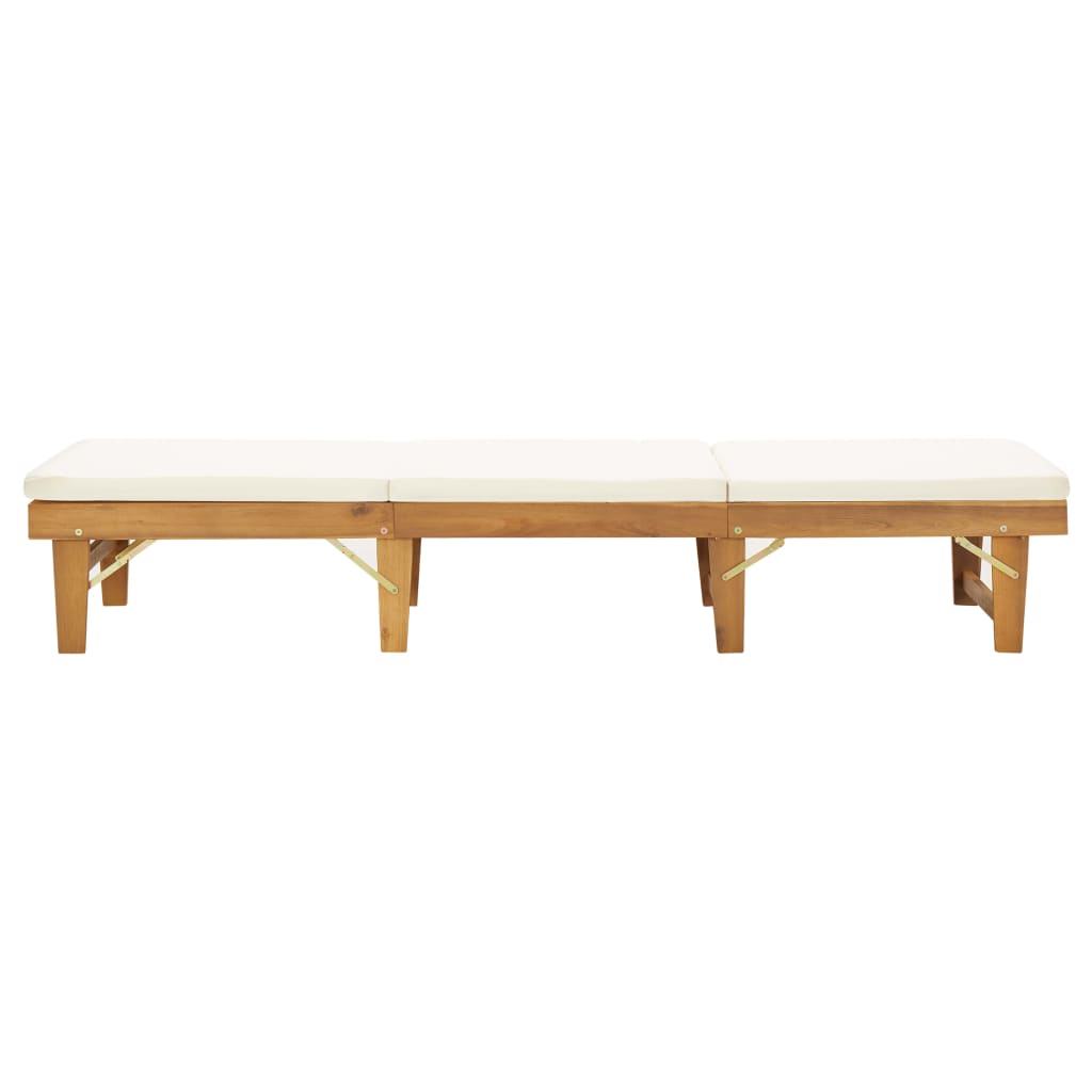 Folding sun lounger with cushion in solid acacia wood