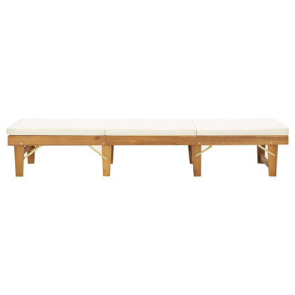 Folding sun lounger with cushion in solid acacia wood