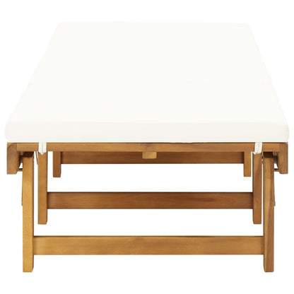 Folding sun lounger with cushion in solid acacia wood