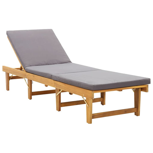 Folding sun lounger with cushion in solid acacia wood