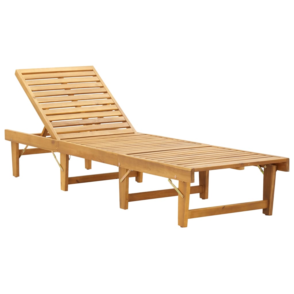 Folding sun lounger with cushion in solid acacia wood