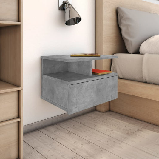 Suspended bedside table 2pcs wood derivatives gray cement