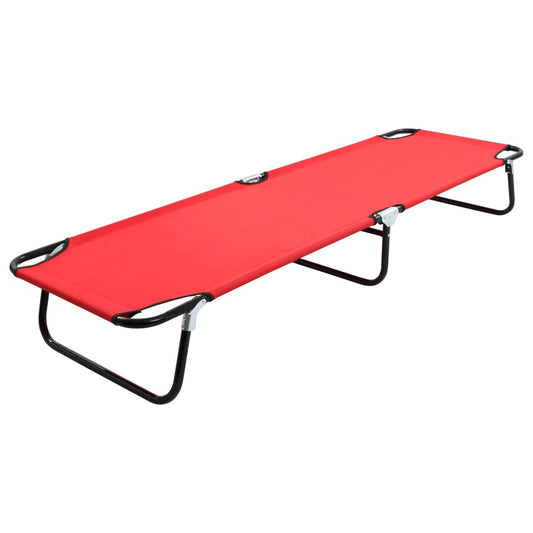 Red steel folding sun lounger/bed