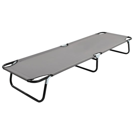 Grey steel folding sun lounger/bed