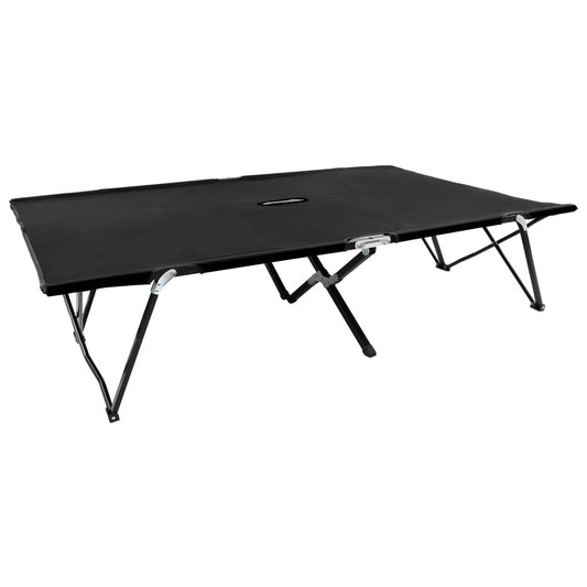 2 person folding sun lounger/bed in black steel