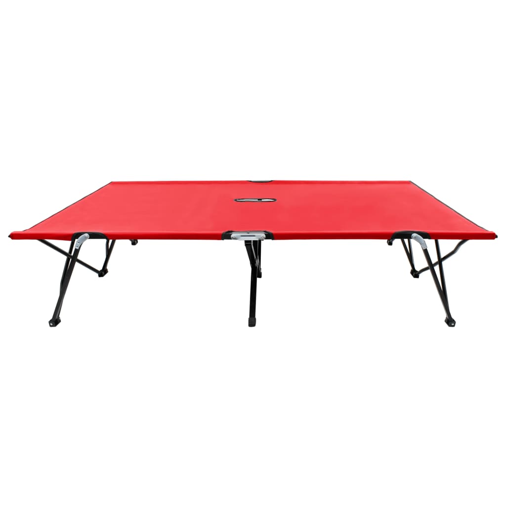 2 person folding sun lounger/bed in red steel