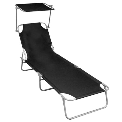 Folding sun lounger with black aluminum canopy