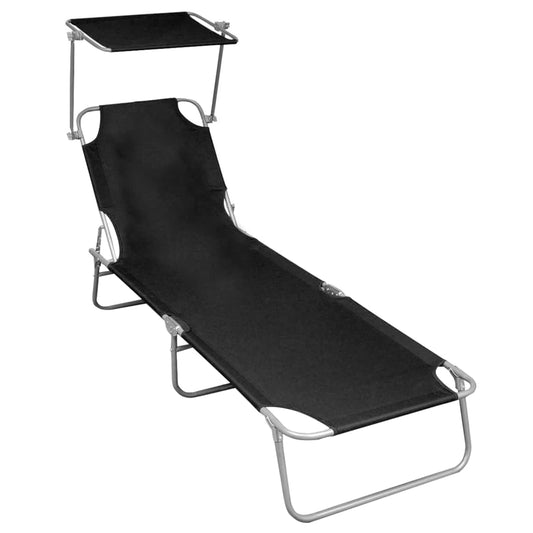 Folding sun lounger with black aluminum canopy