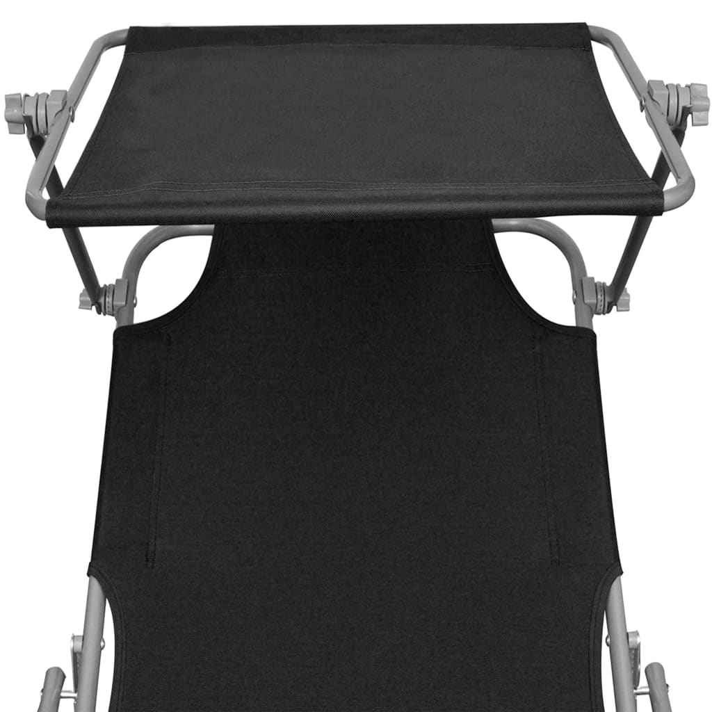 Folding sun lounger with black aluminum canopy