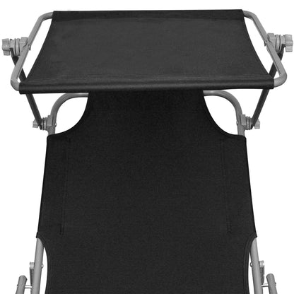 Folding sun lounger with black aluminum canopy