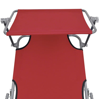 Folding sun lounger with red aluminum canopy