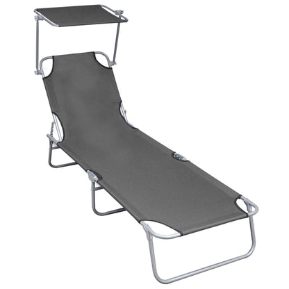 Folding sun lounger with grey aluminum canopy