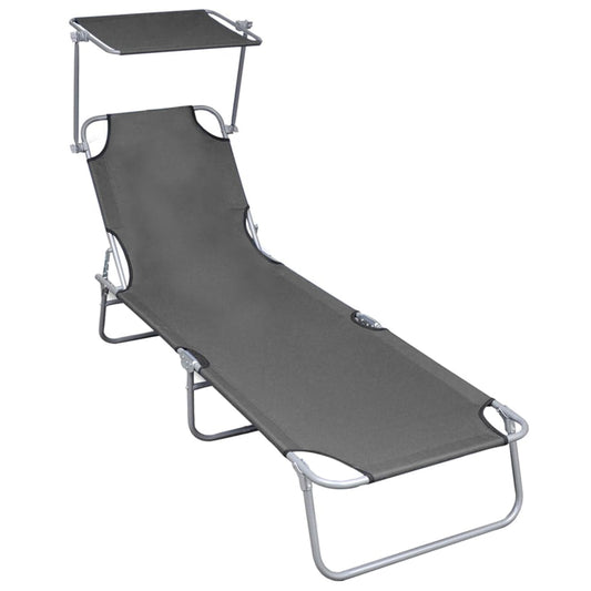 Folding sun lounger with grey aluminum canopy