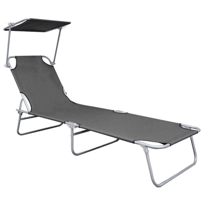 Folding sun lounger with grey aluminum canopy